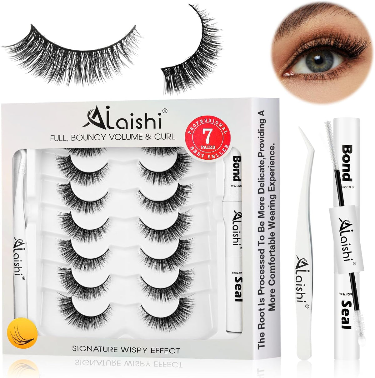 Ailaishi wispy false eyelashes kit 7 pairs front packaging view