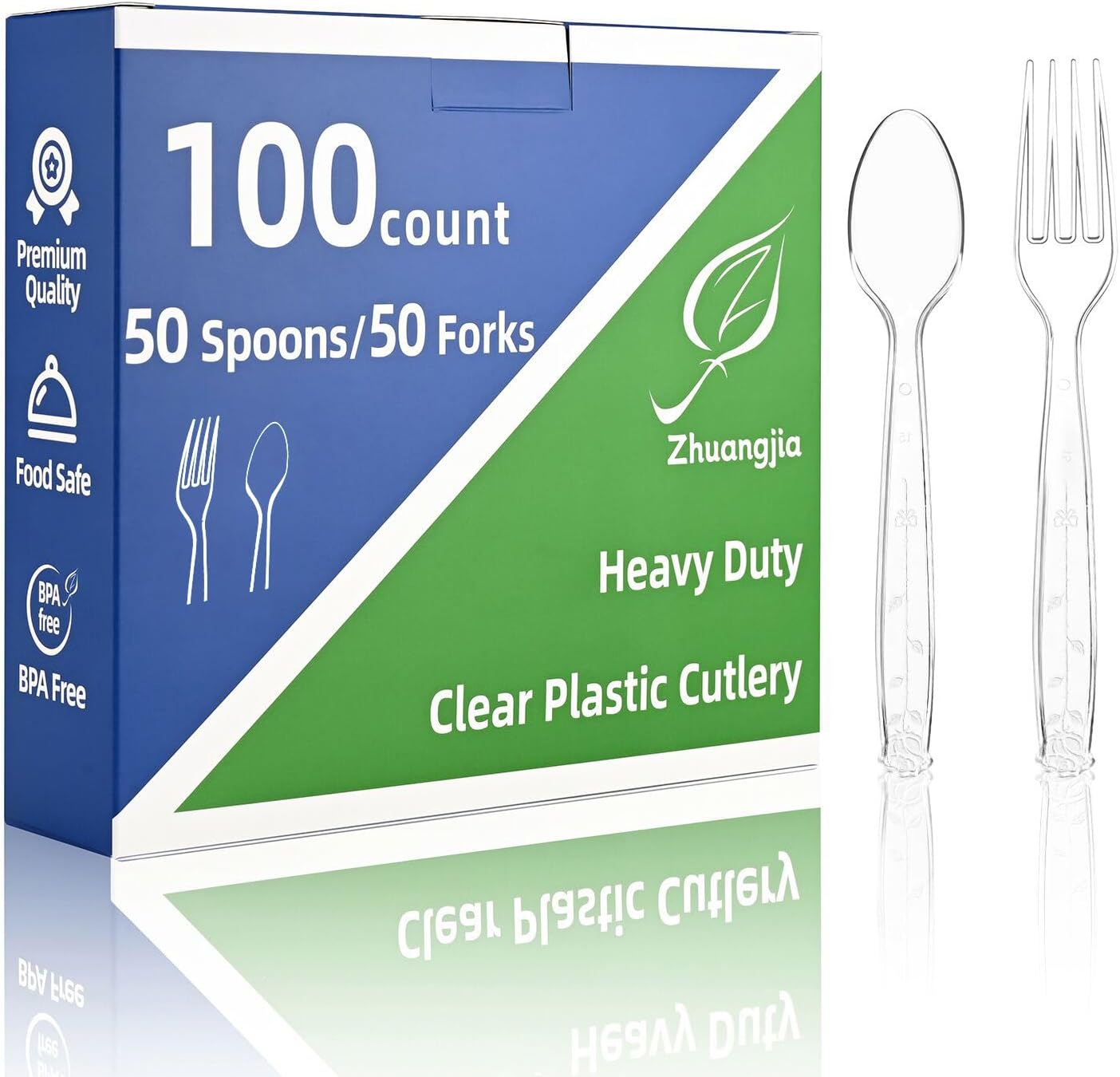 ZhuangJia clear plastic silverware set front view showcasing durable bulk party cutlery pack