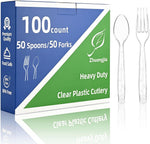 ZhuangJia clear plastic silverware set front view showcasing durable bulk party cutlery pack
