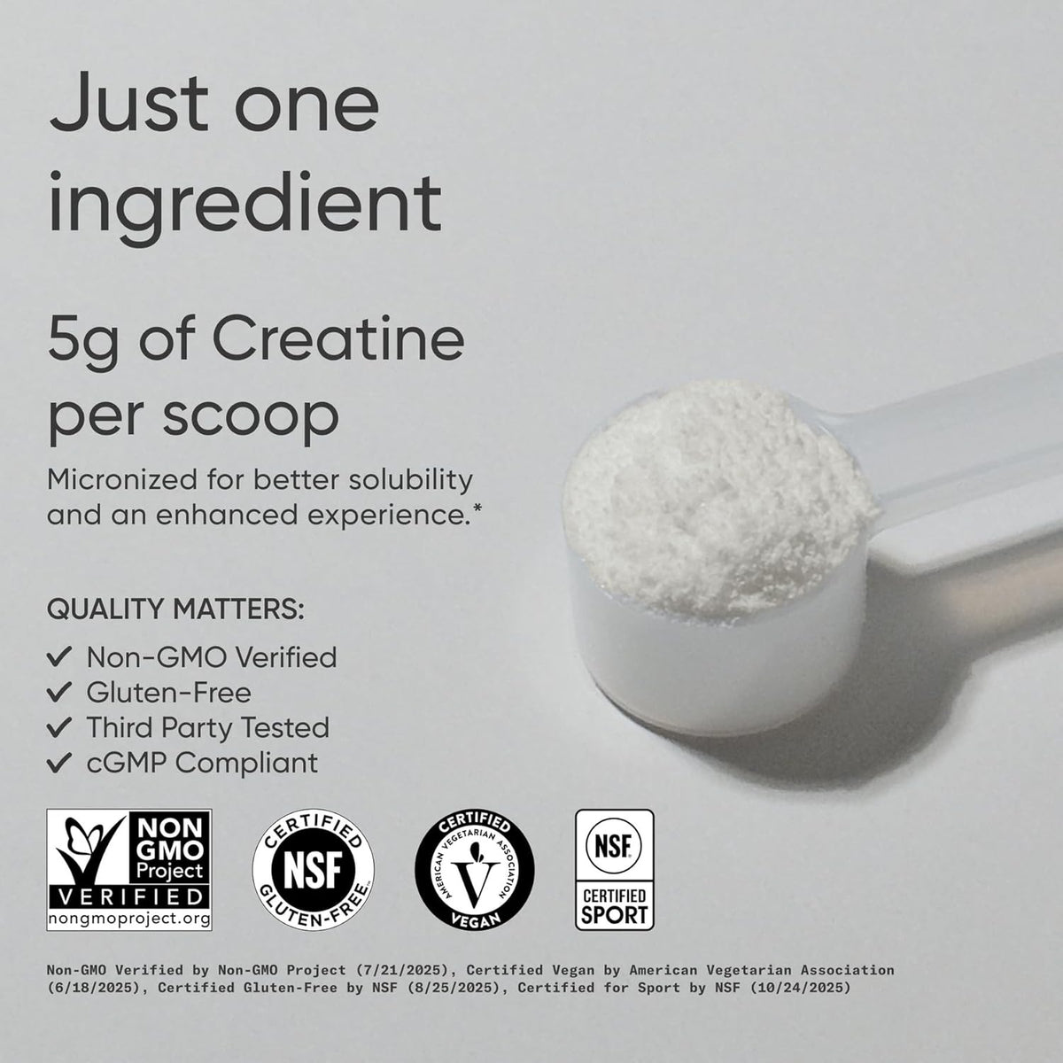 Sports Research Creapure micronized powder scoop and nutrition facts