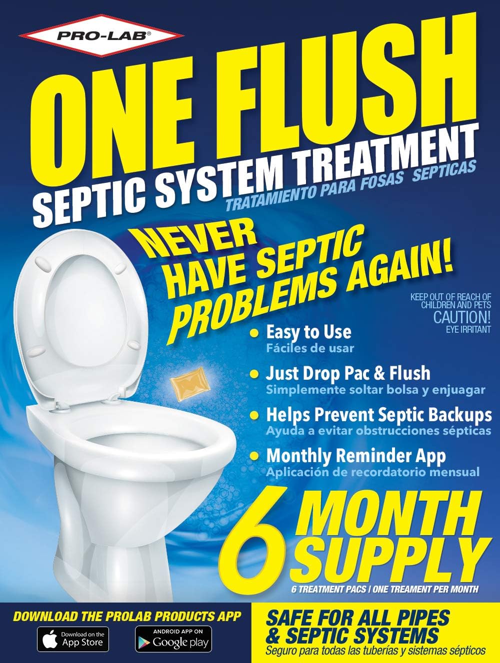 One Flush Septic Tank Treatment Packets - 6 Month Supply of Dissolvable Septic Tank Treatment Packets - Use Septic Treatment Enzymes Packets Monthly to Prevent Expensive Septic System Backups, 6 Count - Image 1