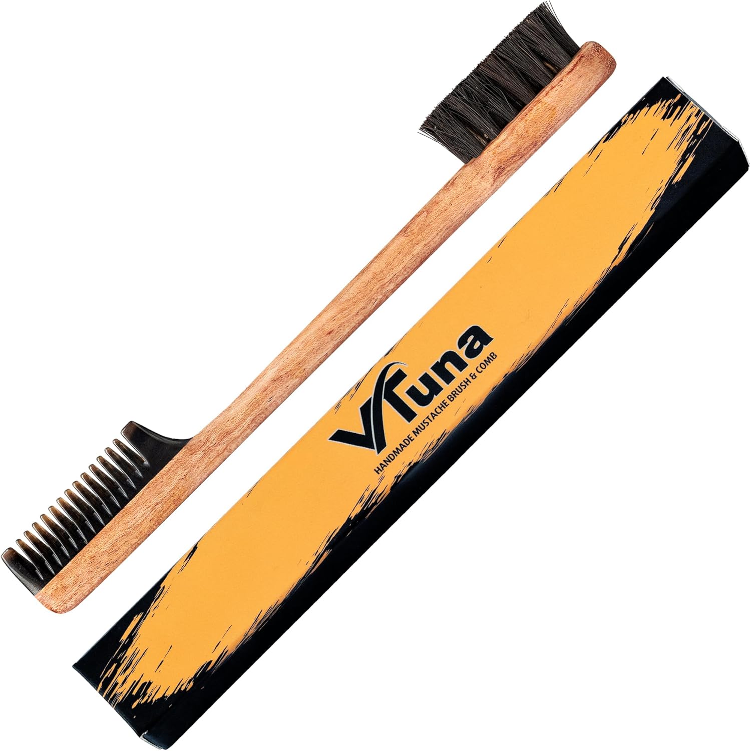 VTUNA 2-in-1 beard comb and brush front view showcasing the handcrafted premium solid wood body