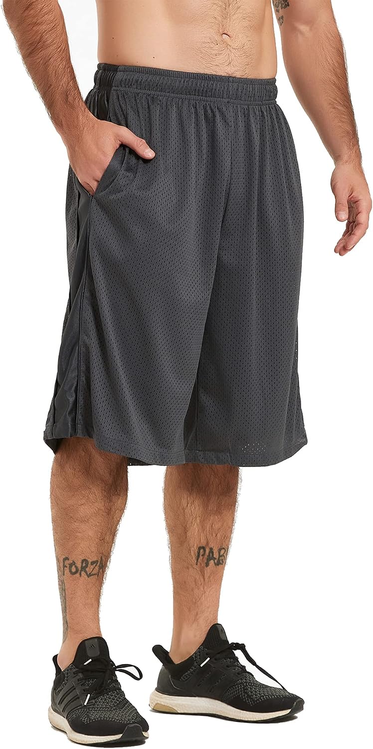 HQUEC Men's 12" Long Basketball Athletic Shorts Below Knee Loose-Fit | Deep Pockets, Mesh Fabric, Sweat Wicking, Elastic Waist Drawstring, Free Movement, Gym Running Multi Sports - Image 12