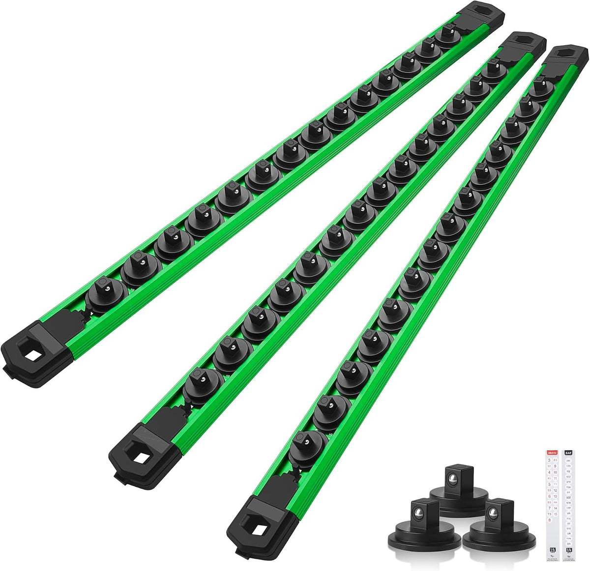 Reniteco Magnetic Socket Organizer Set, 3-Pack 1/2" Socket Rails | 36 Clips, Heavy-Duty Aluminum Alloy Rails, 360 degrees Swivel Removable ABS Clips, Magnetic Base, Toolbox Drawer or Wall Mount - Image 14