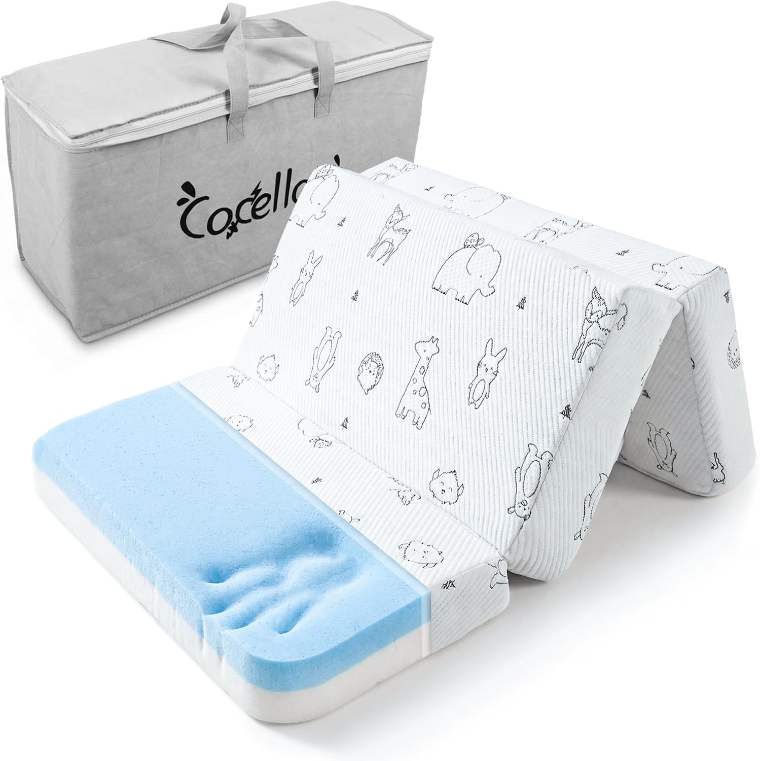 Cocellona dual-sided pack and play mattress with animal print cover