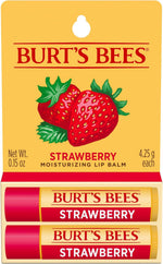 Burt's Bees strawberry lip balm front view showing twin pack packaging.
