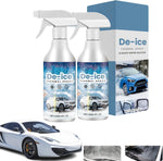 Generic car windshield de-icer defroster spray front view showing the twin pack bottles.