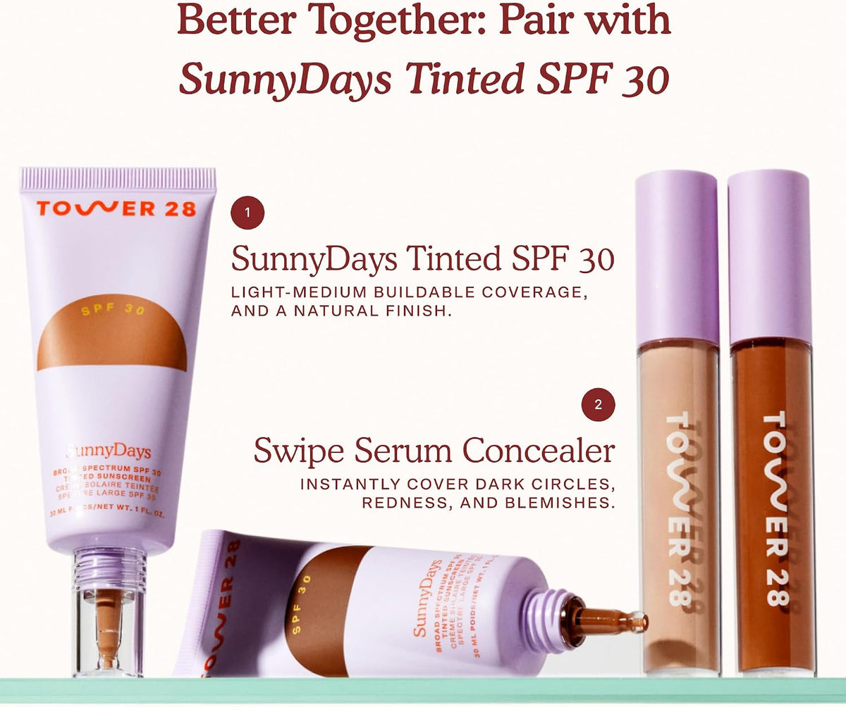 Tower 28 Swipe Serum Concealer - Hydrating Medium-Full Coverage Concealer + Under Eye Brightener - Skin Care Infused Makeup with Hyaluronic Acid + Soothing Centella - 20 Rich/Neutral (0.22 oz) - Image 9