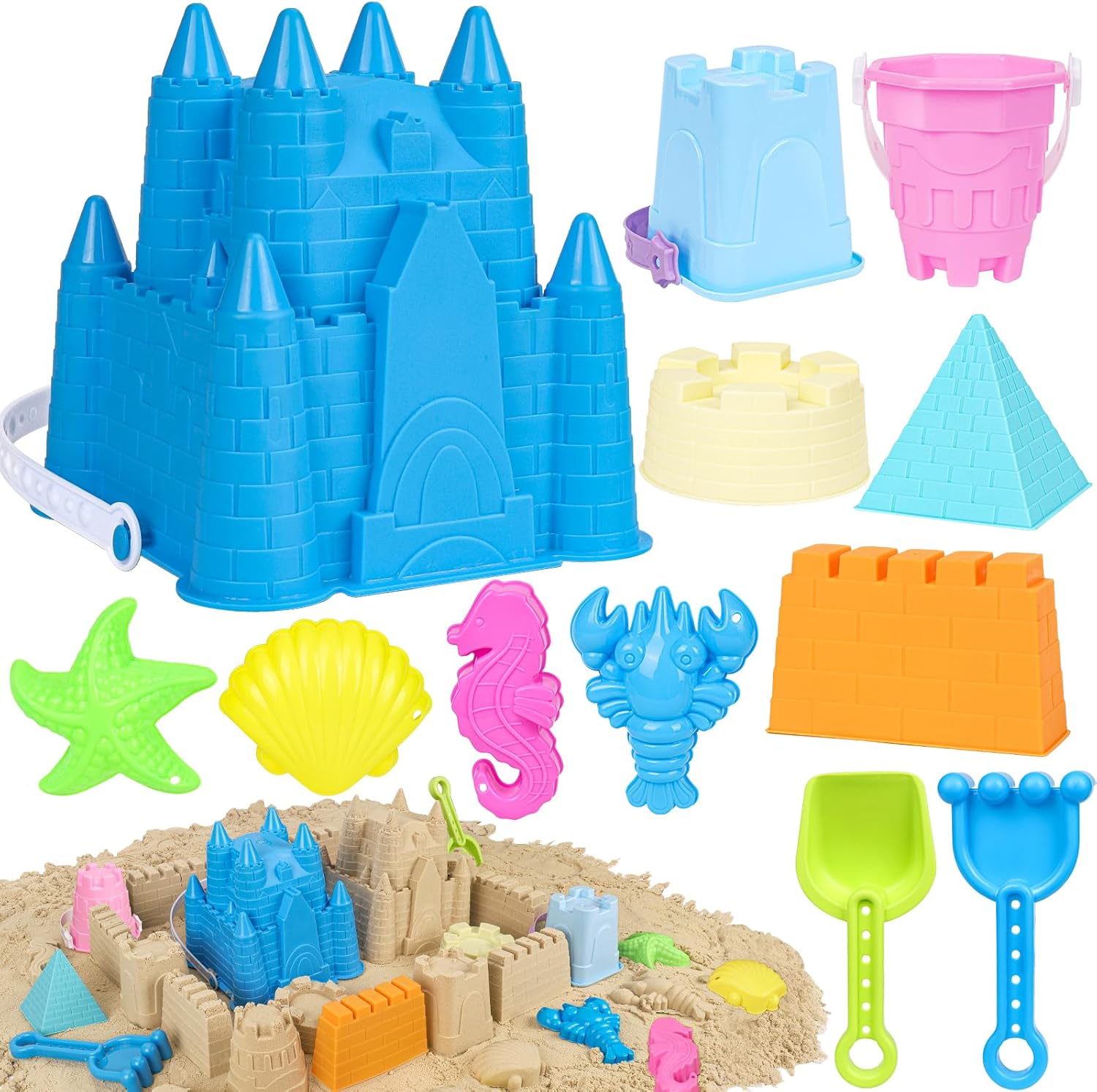 Fuspweao beach toys sand castle bucket and mold kit front view