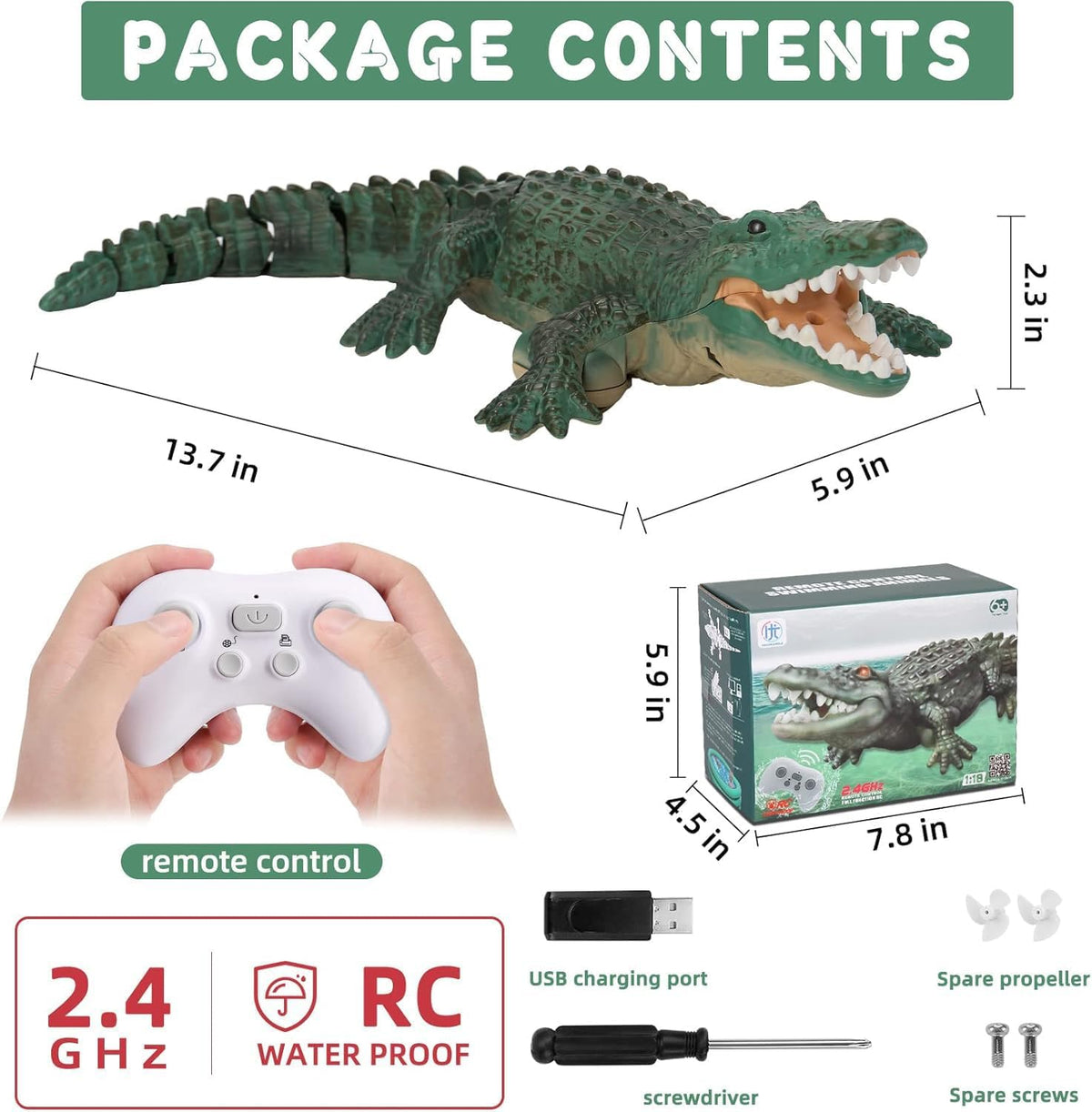 GearRoot swimming crocodile toy with glowing eyes