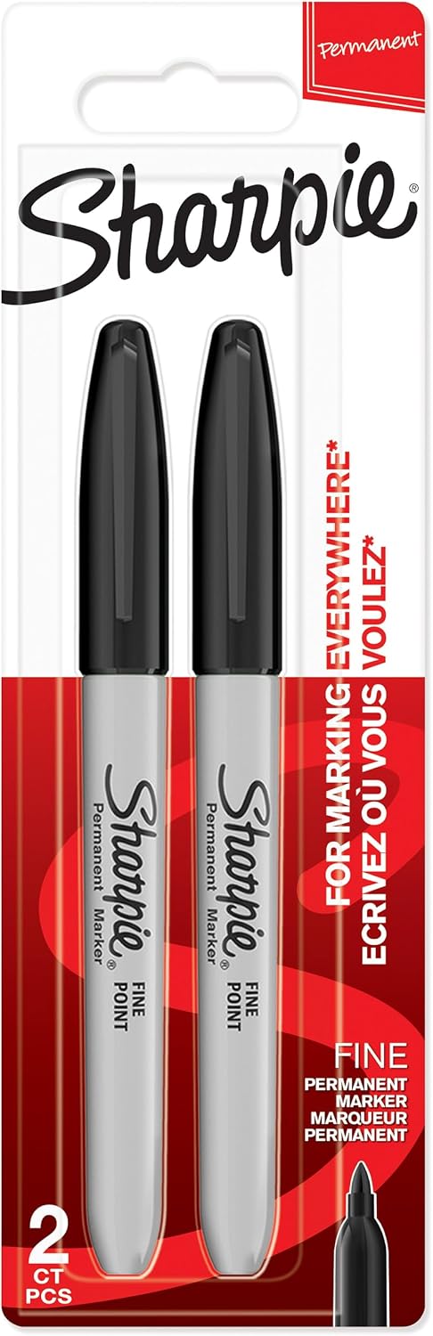 Sharpie permanent markers front view showing black fine point pack of two