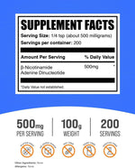 BulkSupplements Nicotinamide Adenine Dinucleotide pure gluten free supplement powder.
