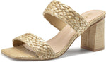 Athlefit Women's Braided Heeled Sandals Summer Square Open Toe Chunky Heels | Braided Strappy, 3-inch Block heel, Slip On, Cushioned Insole, All Day Comfort for Parties, Weekends, Travel, Work, Weeding - Image 9