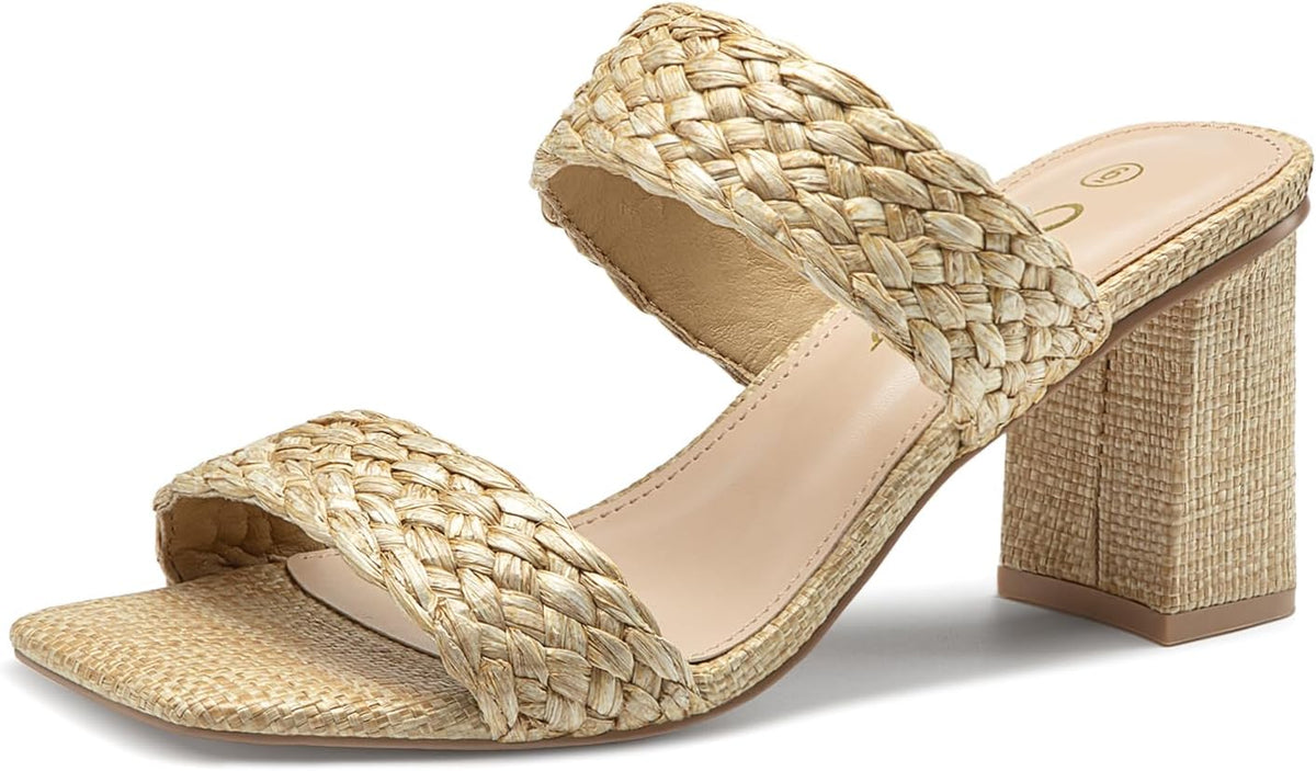 Athlefit Women's Braided Heeled Sandals Summer Square Open Toe Chunky Heels | Braided Strappy, 3-inch Block heel, Slip On, Cushioned Insole, All Day Comfort for Parties, Weekends, Travel, Work, Weeding - Image 9
