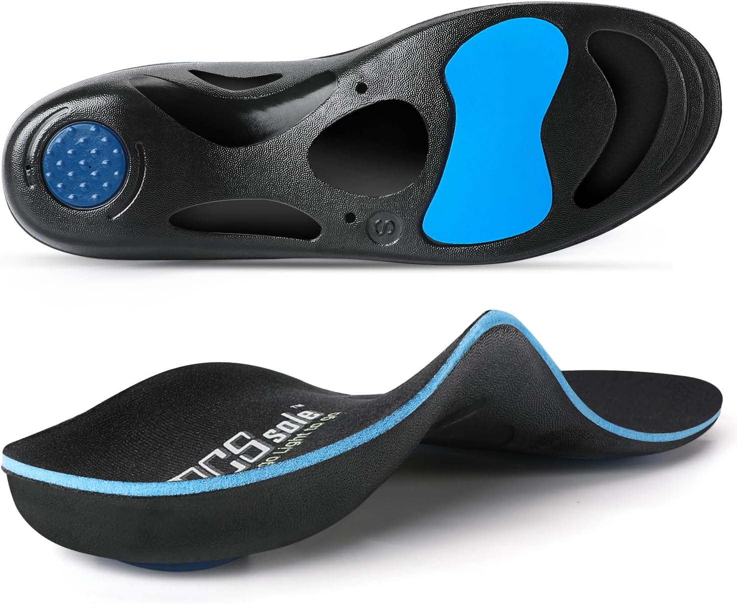 PCSsole high arch support orthotic insoles front view for plantarfascitis relief