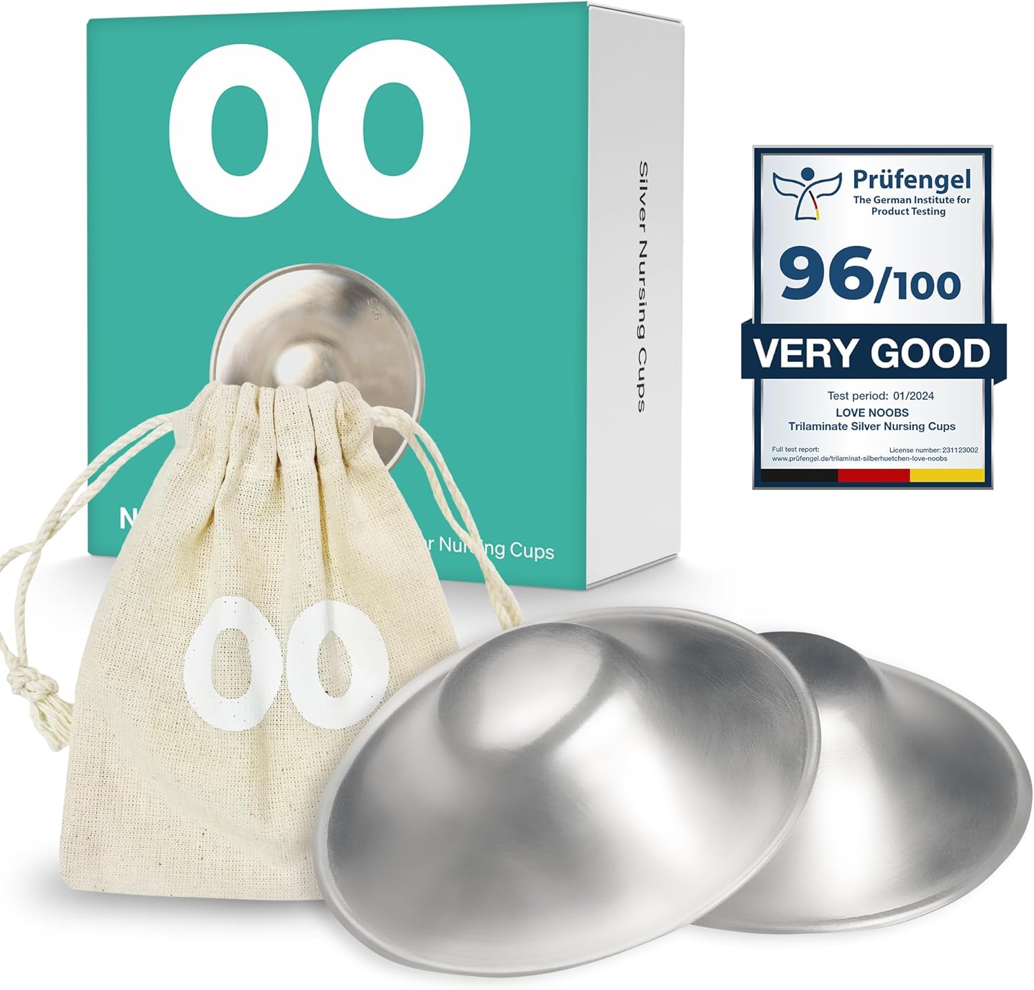 Love Noobs original silver nursing cups front view
