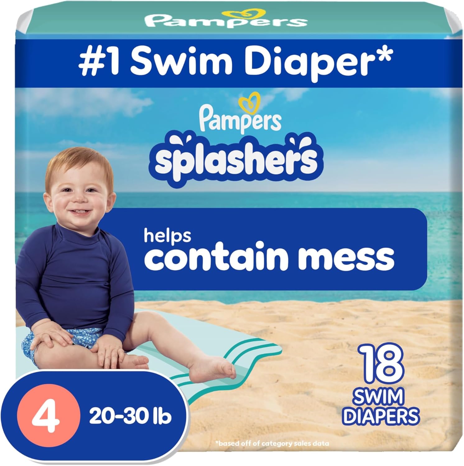 Pampers Splashers Size 4 swim diapers front packaging view