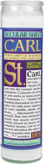 Carl Sagan glass prayer votive back design showing secular prayer