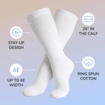 Unisex wide fit socks worn on foot