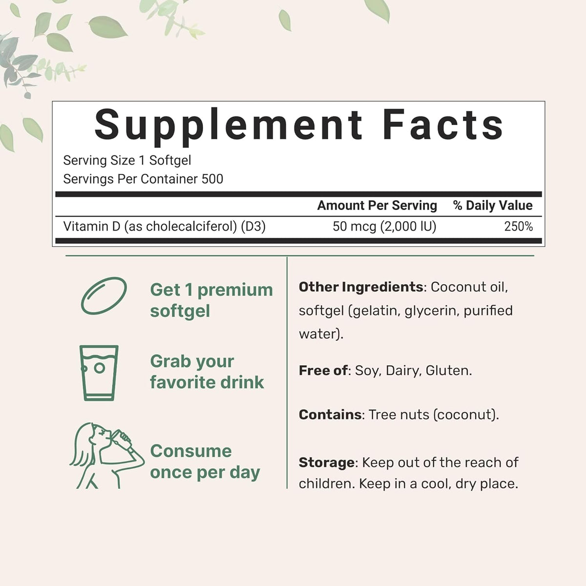 Micro Ingredients Vitamin D3 supplement label showing ingredients and dosage