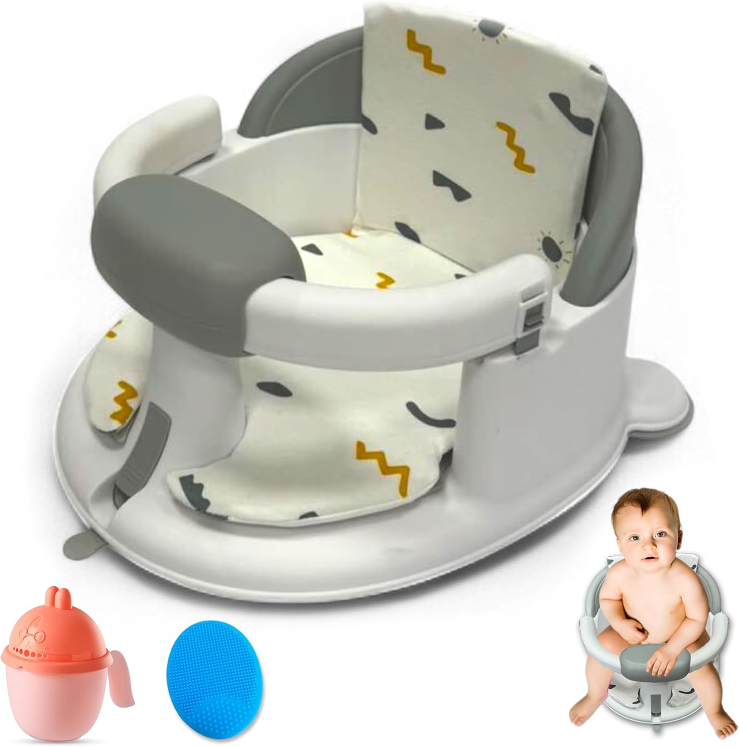 Bebecan non-slip baby bath seat front view with cushion