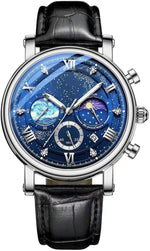 MINILUJIA Men's Classic Multifunctional Sports Analog Watch Business Dress Waterproof Luminous Chronograph Starry Sky Moon Phase Leather Wristwatch 30M Waterproof - Image 10