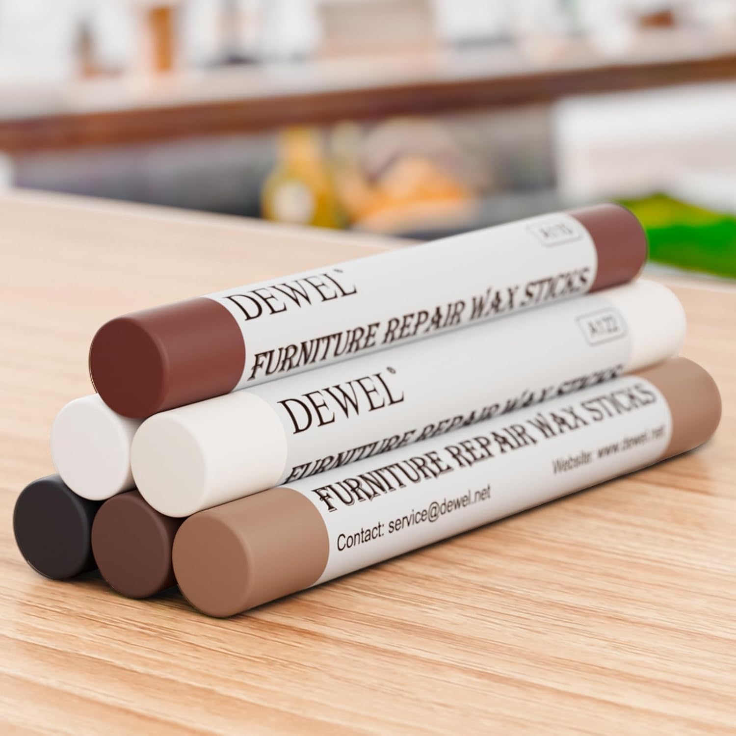 DEWEL Wood Filler Sticks front view 6 color kit for furniture repair
