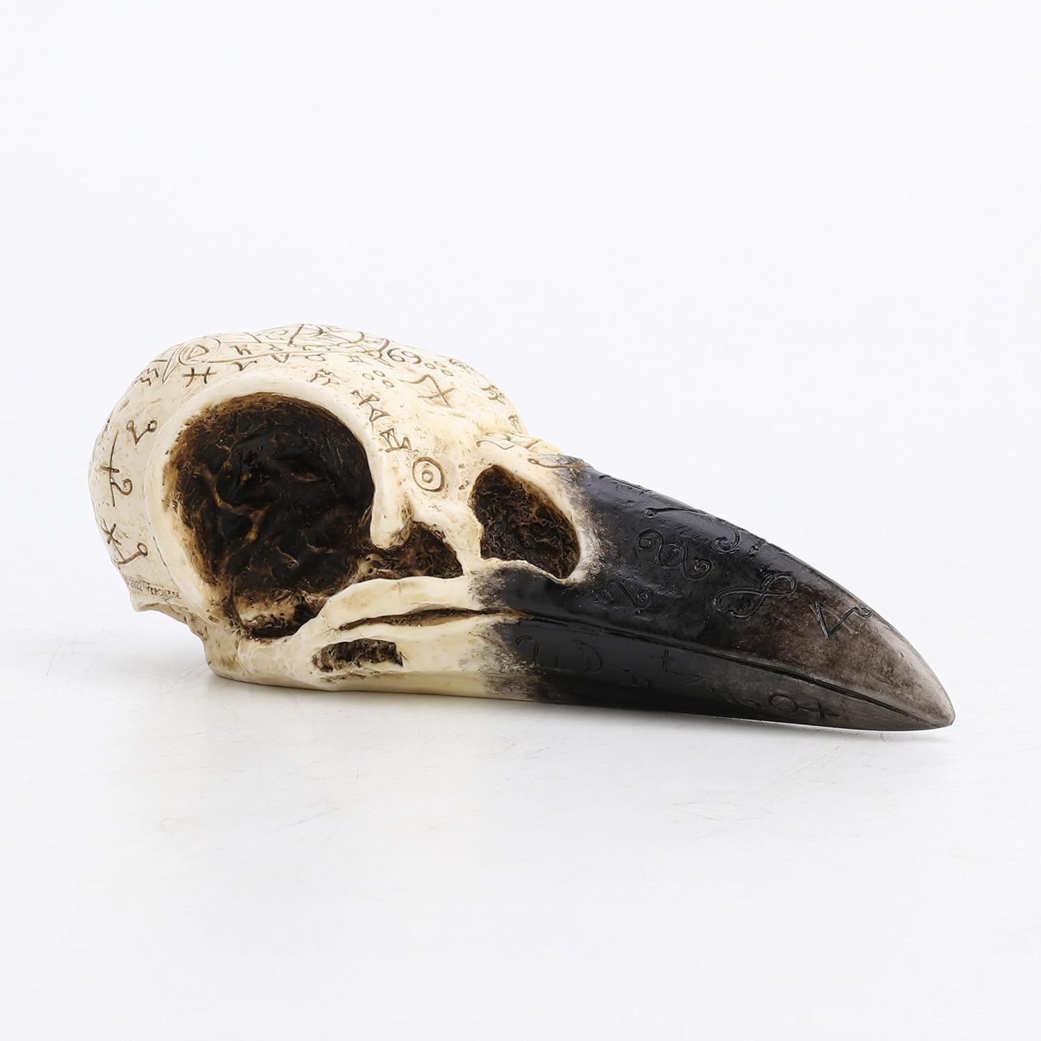Veronese Design raven skull sculpture front view showing detailed runes.