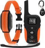 PaiPaitek dog vibration collar front view showing orange reflective strap and black remote controller