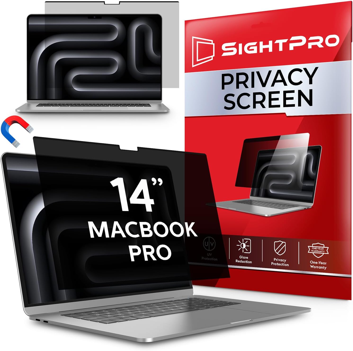 SightPro Magnetic Privacy Screen for MacBook Pro 14 Inch front view showing clear display from the center.