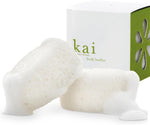 Kai Body Buffer front view packaging showing 2 count exfoliating bath sponges