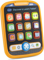 VTech toddler tablet showing light-up app buttons and screen