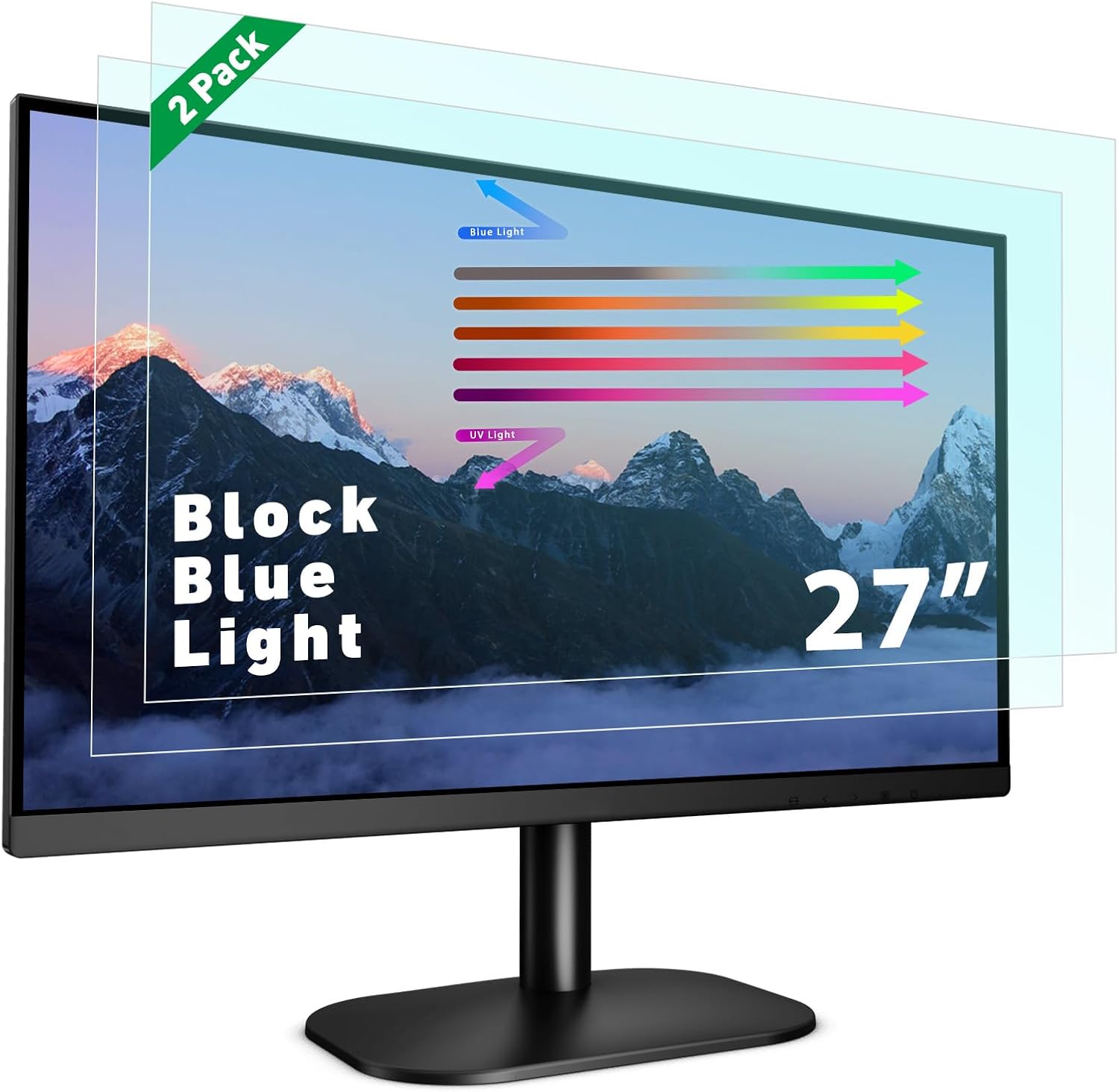 PYS 2-Pack 27 Inch Blue Light Screen Protector front view on a computer monitor