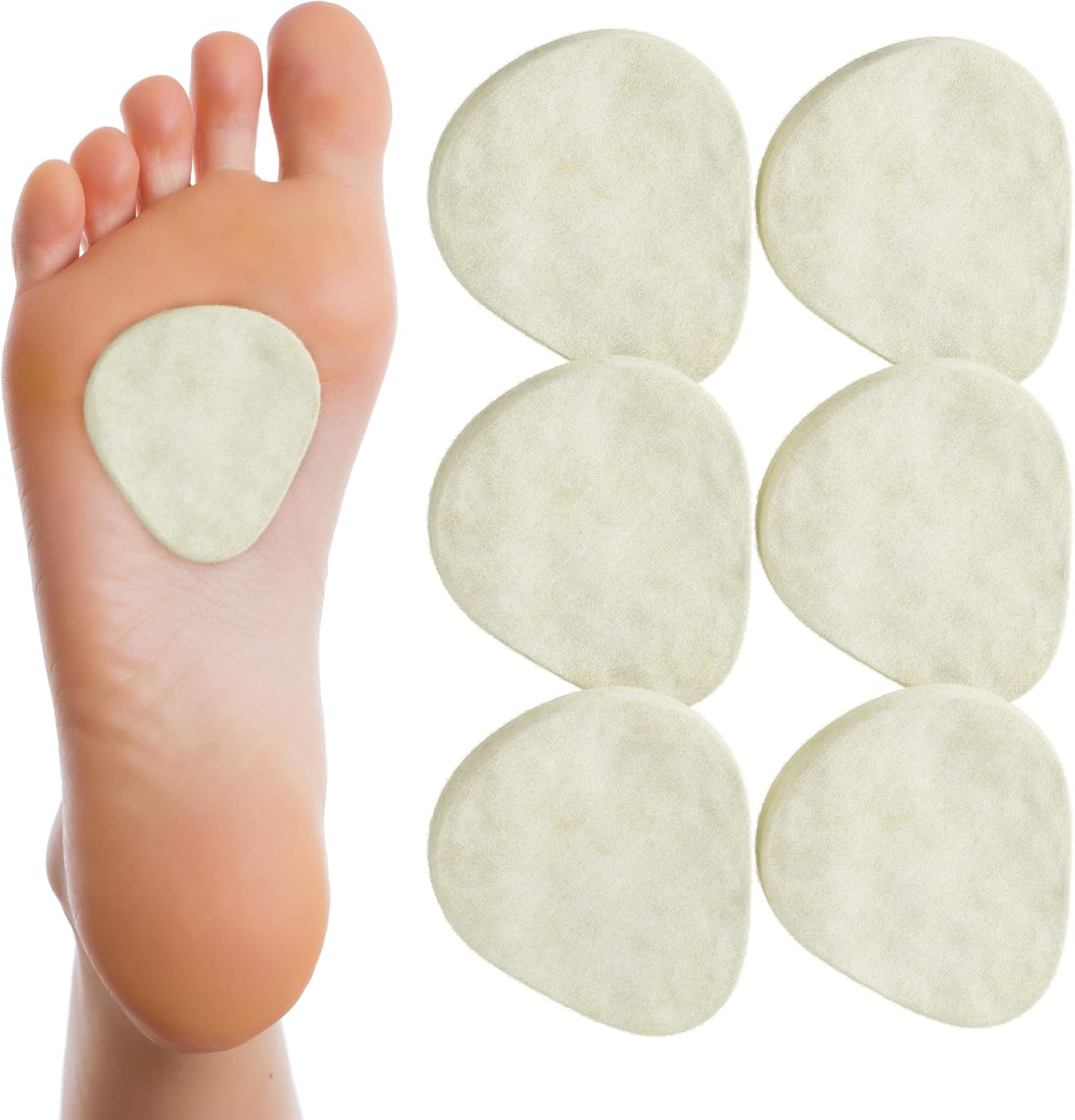 Mars Wellness Metatarsal Felt Foot Pad front view showing white wool texture for orthopedic support.