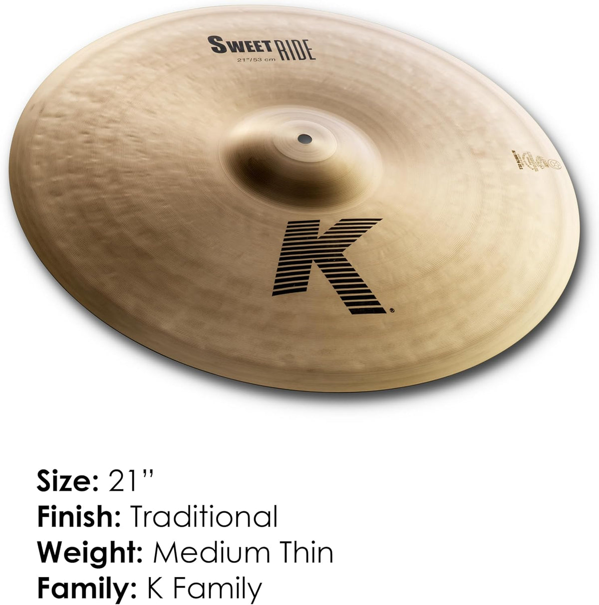 Zildjian 21 Inch K Sweet Ride traditional hammering detail
