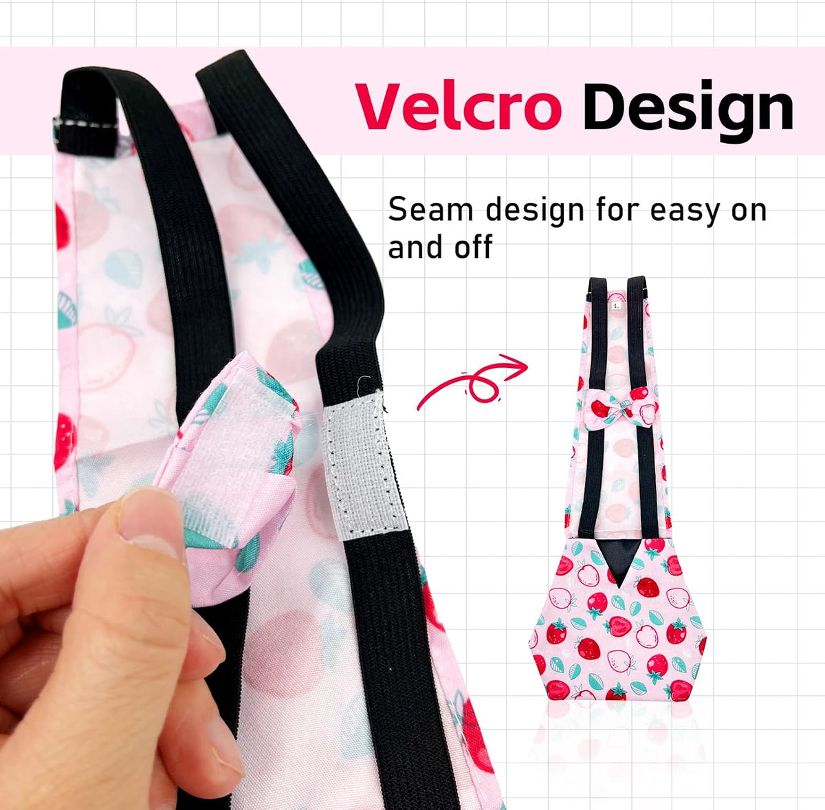 Dacron fabric chicken diaper showing internal pocket for absorbent pads
