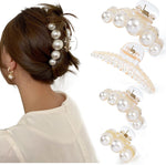 Mehayi large pearl hair claw clips front view showcasing elegant Korean fashion style