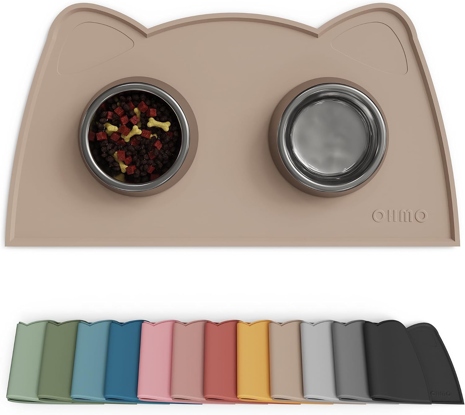 OHMO cat food mat front view showing beige silicone design.