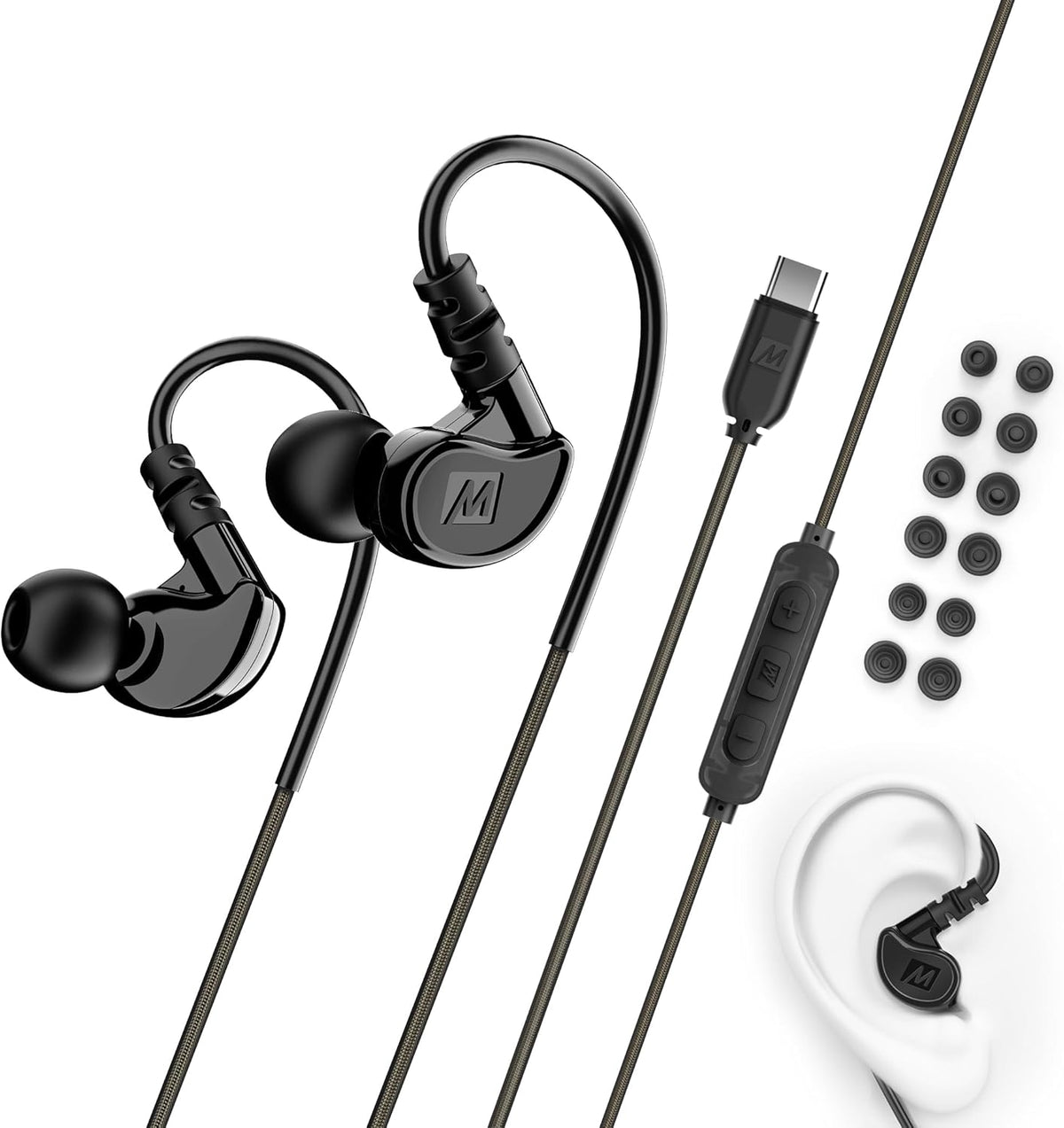 MEE audio M6 dynamic driver earbuds lifestyle shot