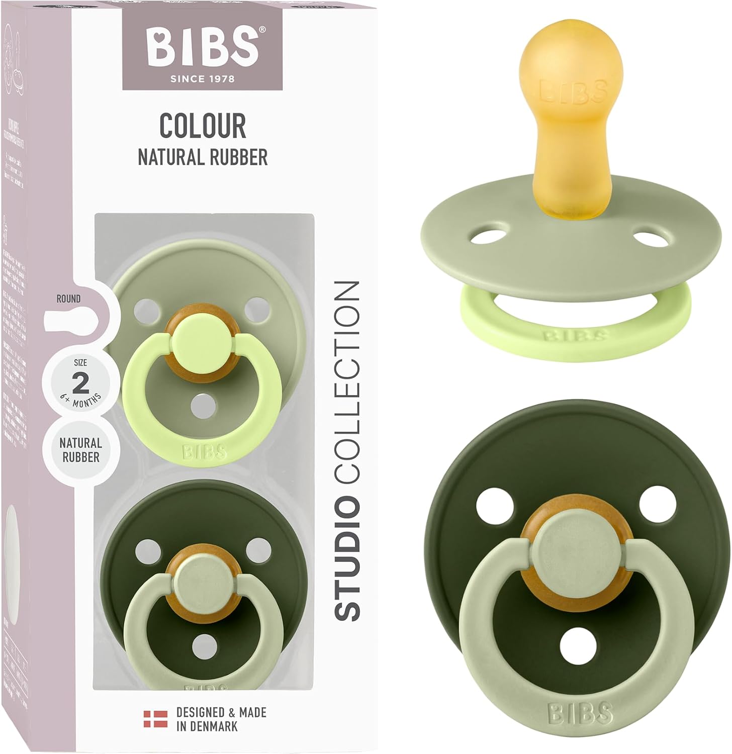Bibs Colour Studio pacifier 2-pack sage and huntergreen front view