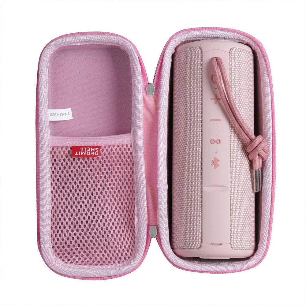 Hermitshell hard travel case pink front view protective speaker pouch