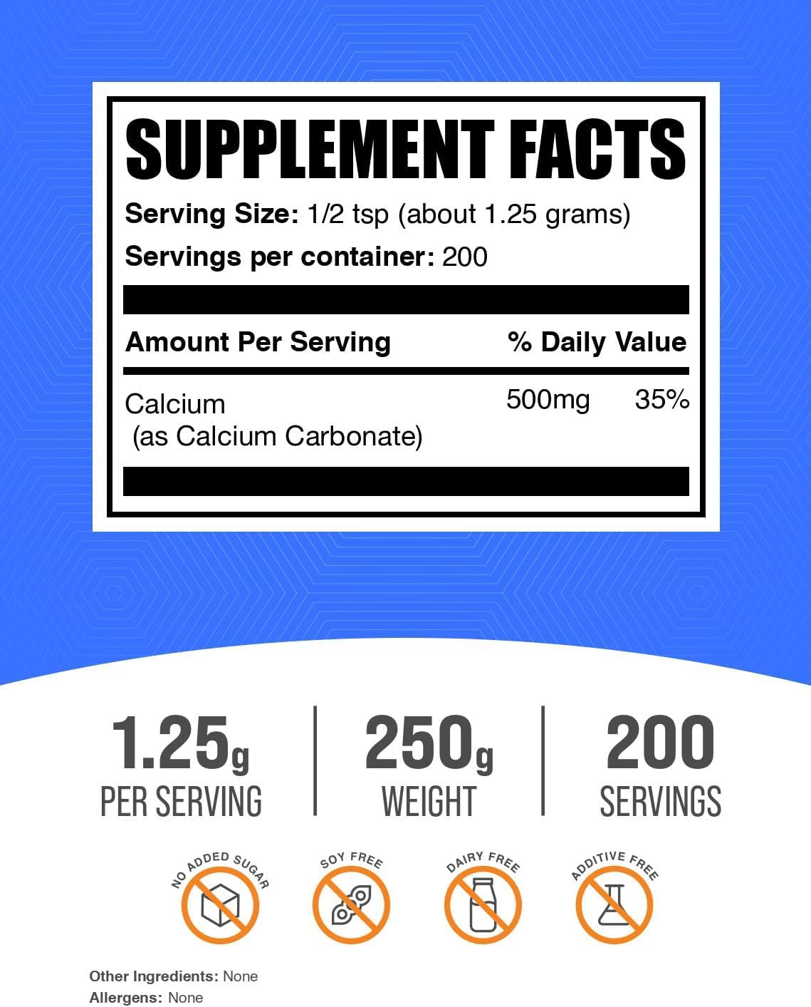 BulkSupplements Calcium Carbonate Powder unflavored pure dietary supplement.