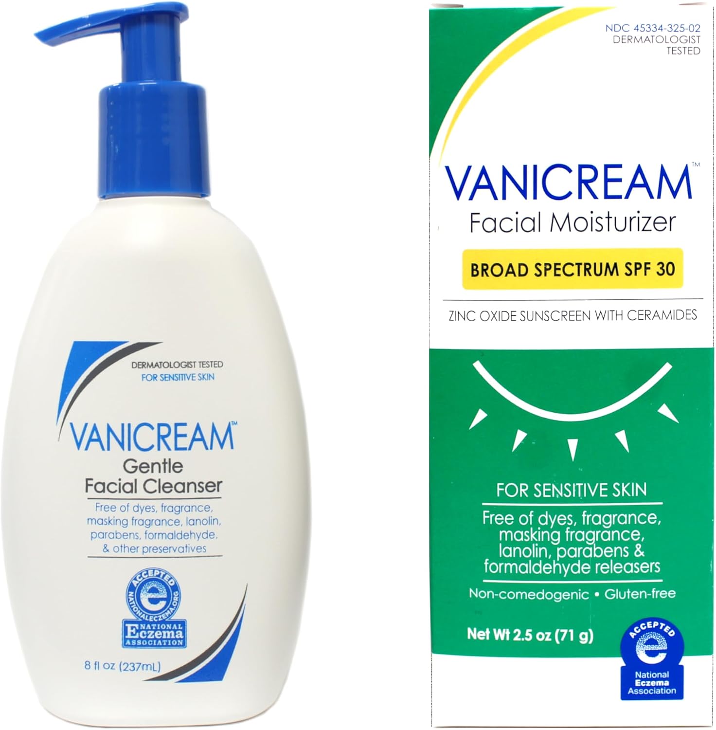 Vanicream Gentle Facial Cleanser and Moisturizer Set front view skincare