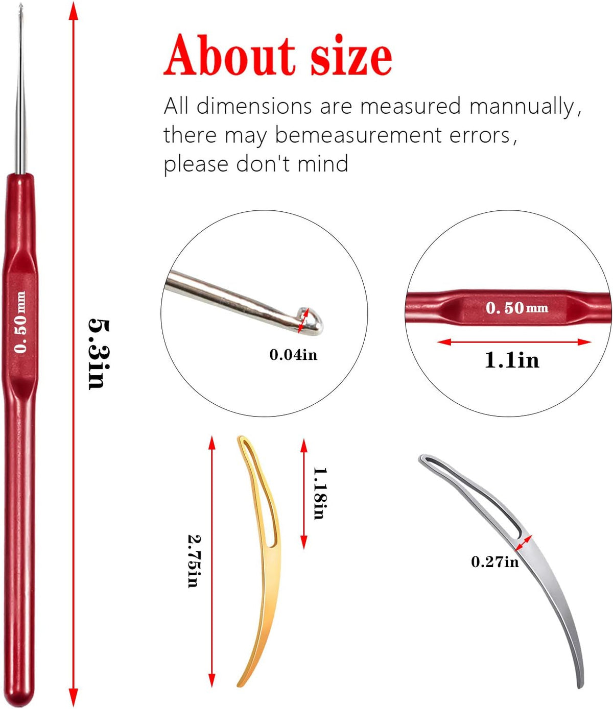 Stainless steel dreadlock needles with red handles
