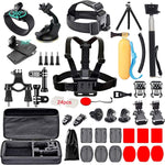 Black Pro 60 in 1 action camera accessories kit front view showing complete bundle components.