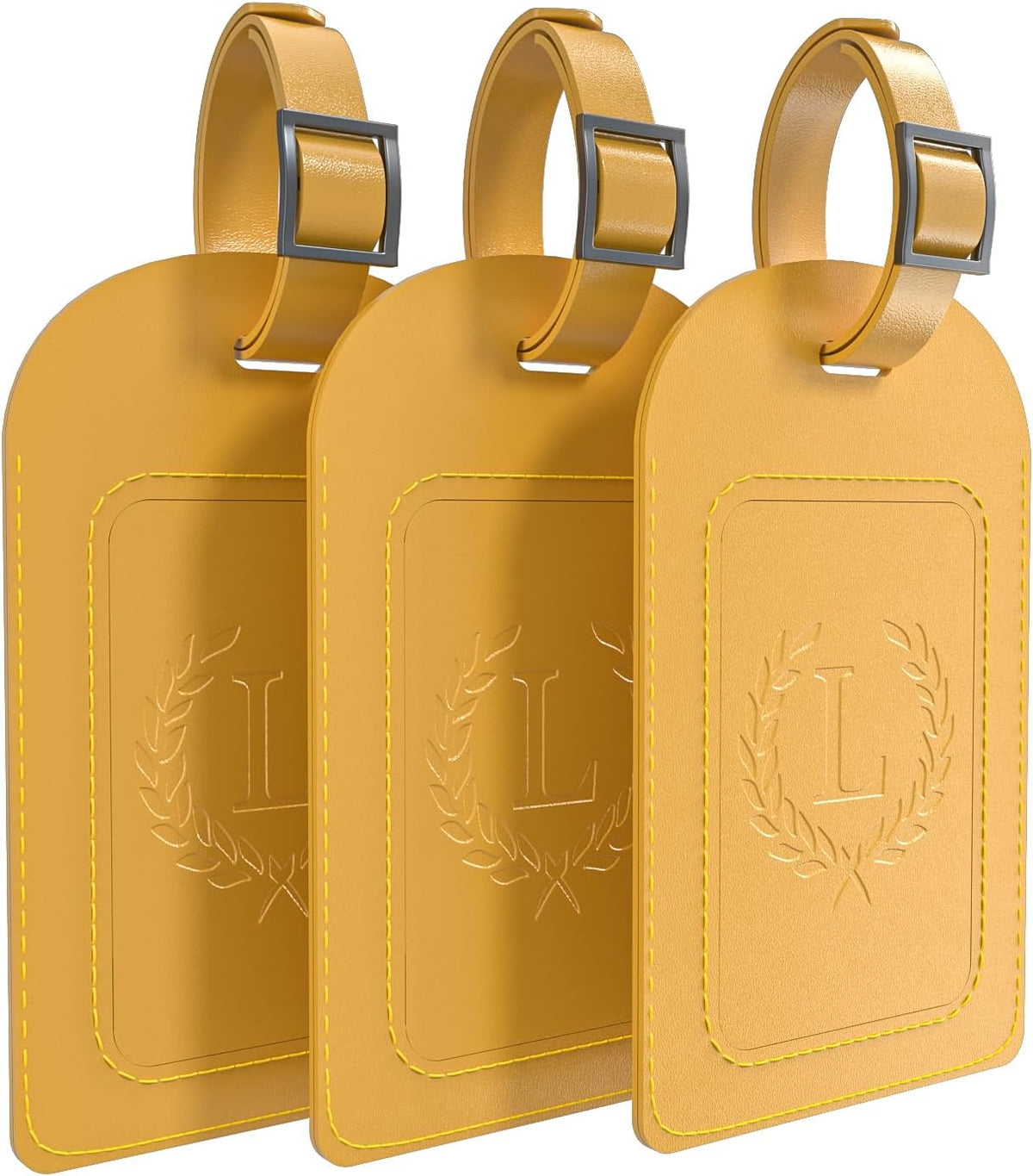 Alphabet Luggage Tags, 3 Pack Yellow Initial Bag Tags with Privacy Cover & Replaceable ID Card, Faux Leather Suitcase Tags for Travel, Flights & Cruises - Image 9