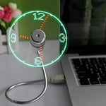 ONXE LED USB Clock Fan front view displaying the glowing red and green analog clock face on spinning blades.