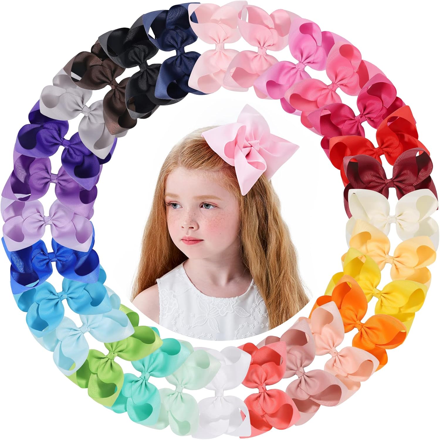 Choicbaby 28 piece 6 inch large hair bows front view