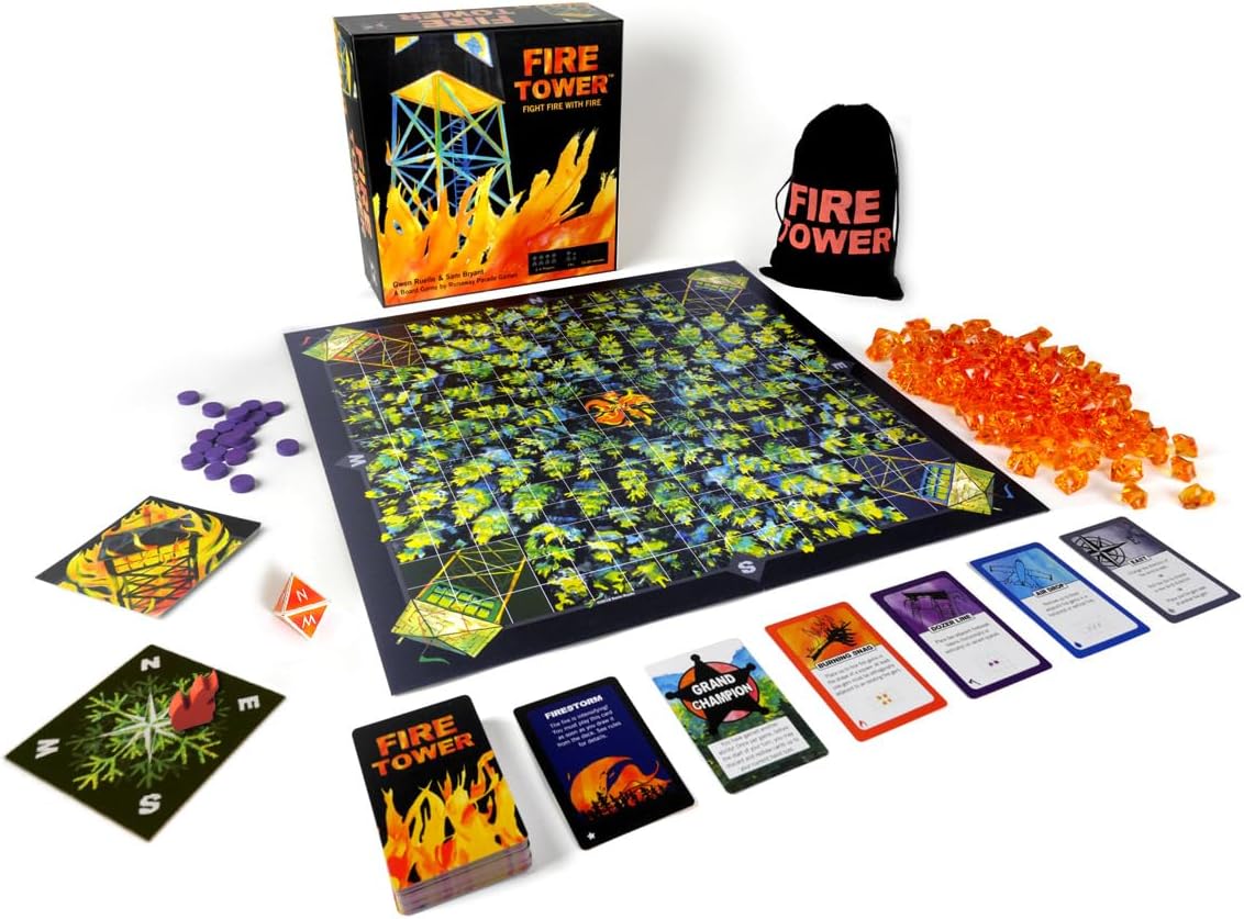 Runaway Parade Games Fire Tower deluxe components and fire gems