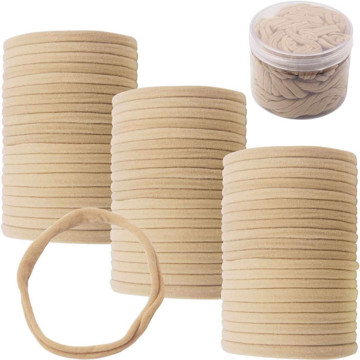 Qearl 60 Pack Soft Stretchy DIY Nylon Headbands in storage box